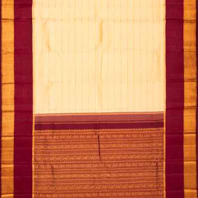 Cream Handloom Kanchipuram Silk Saree Korvai With Stripes