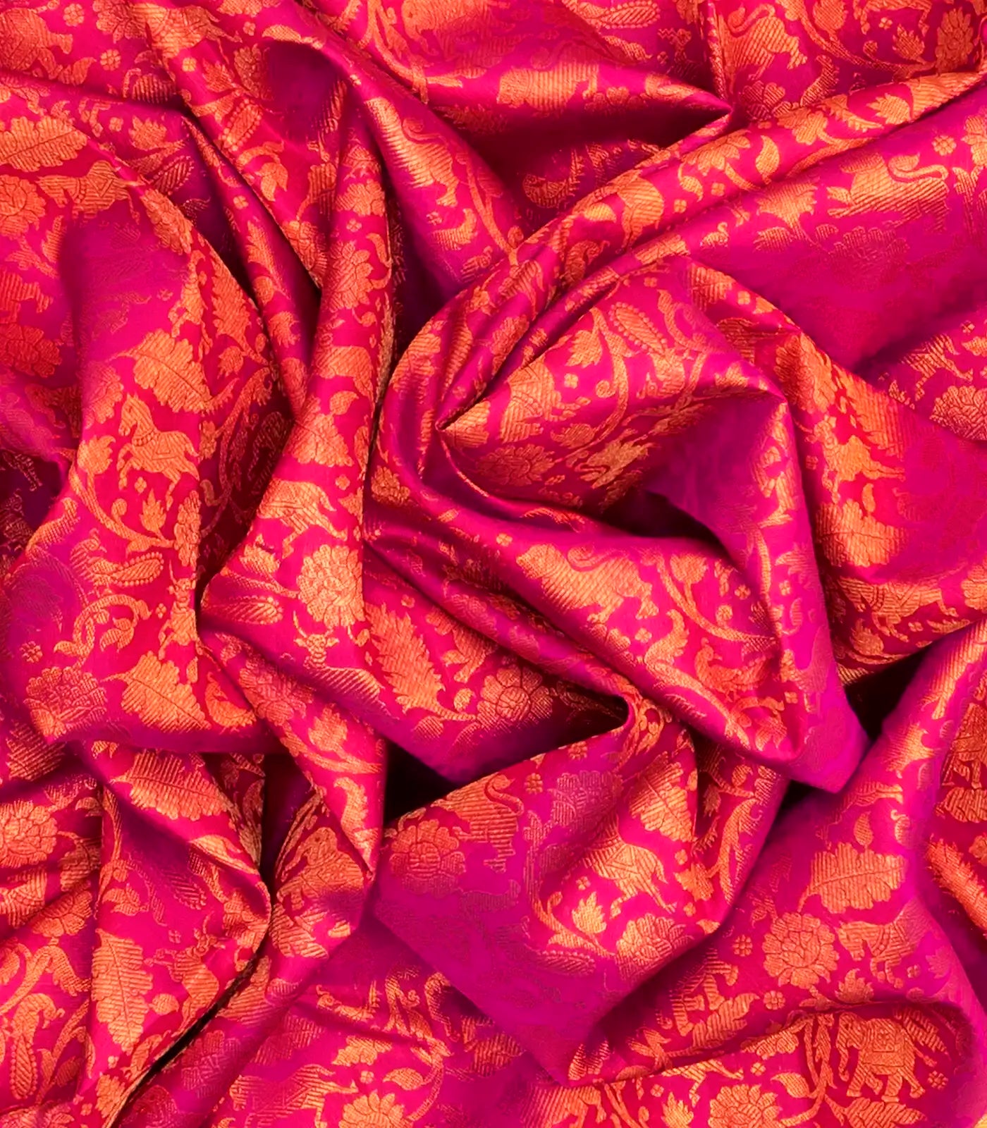 Hot Pink Handloom Kanchipuram Silk Saree With Vanasingaram Motifs
