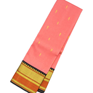 Peach Handloom Kanchipuram Korvai Silk Saree With Floral Buttas