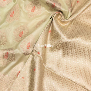 Beige Floral Motif Designer Meenakari Banarasi Silk Saree