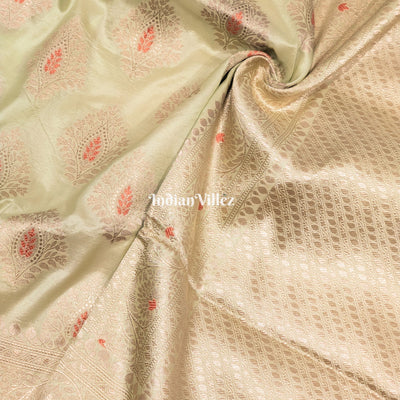 Beige Floral Motif Designer Meenakari Banarasi Silk Saree