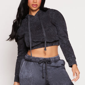 Acid Wash Cropped Pullover Hoodie