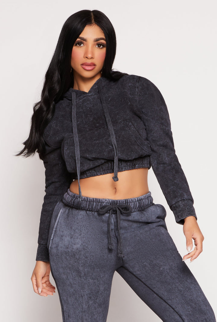 Acid Wash Cropped Pullover Hoodie