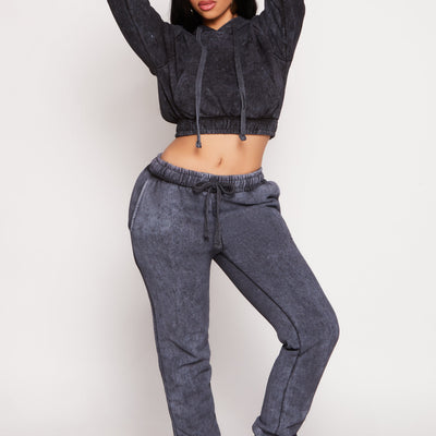 Acid Wash Cropped Pullover Hoodie