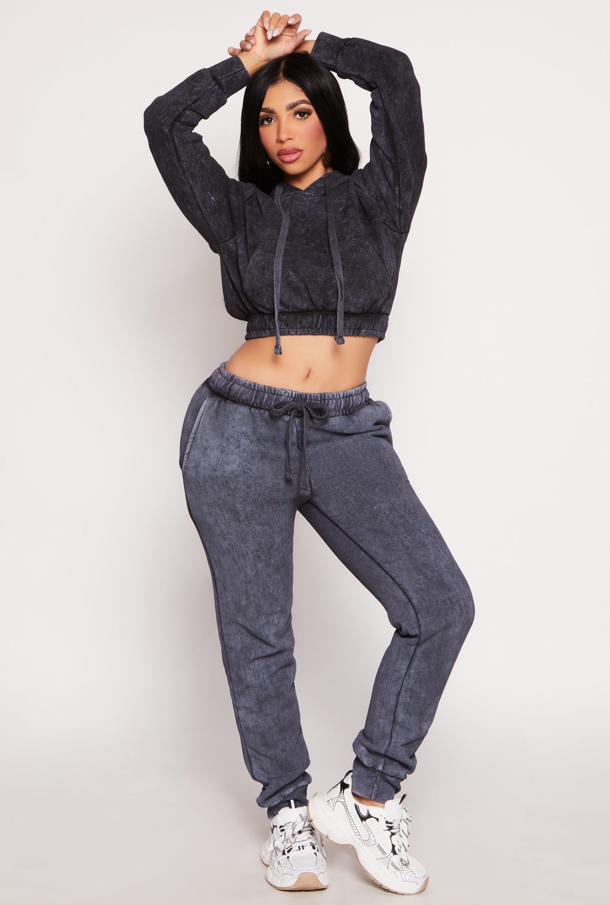 Acid Wash Cropped Pullover Hoodie