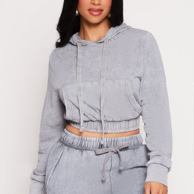 Acid Wash Cropped Pullover Hoodie