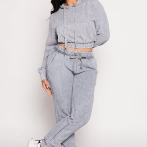 Acid Wash Cropped Pullover Hoodie