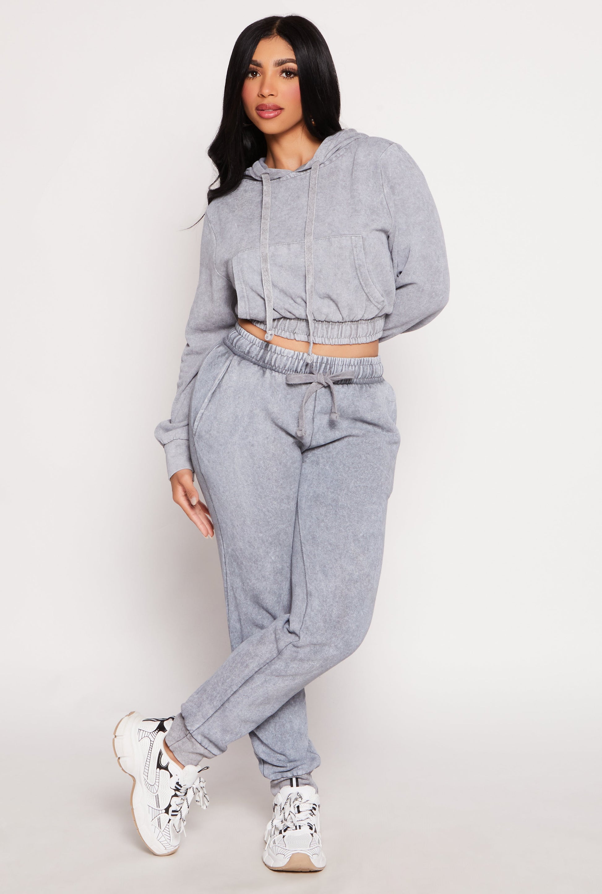Acid Wash Cropped Pullover Hoodie