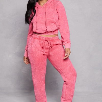 Acid Wash Cropped Pullover Hoodie
