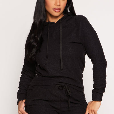 Leopard Textured Knit Hoodie