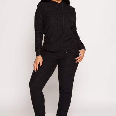 Leopard Textured Knit Hoodie