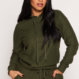 Leopard Textured Knit Hoodie