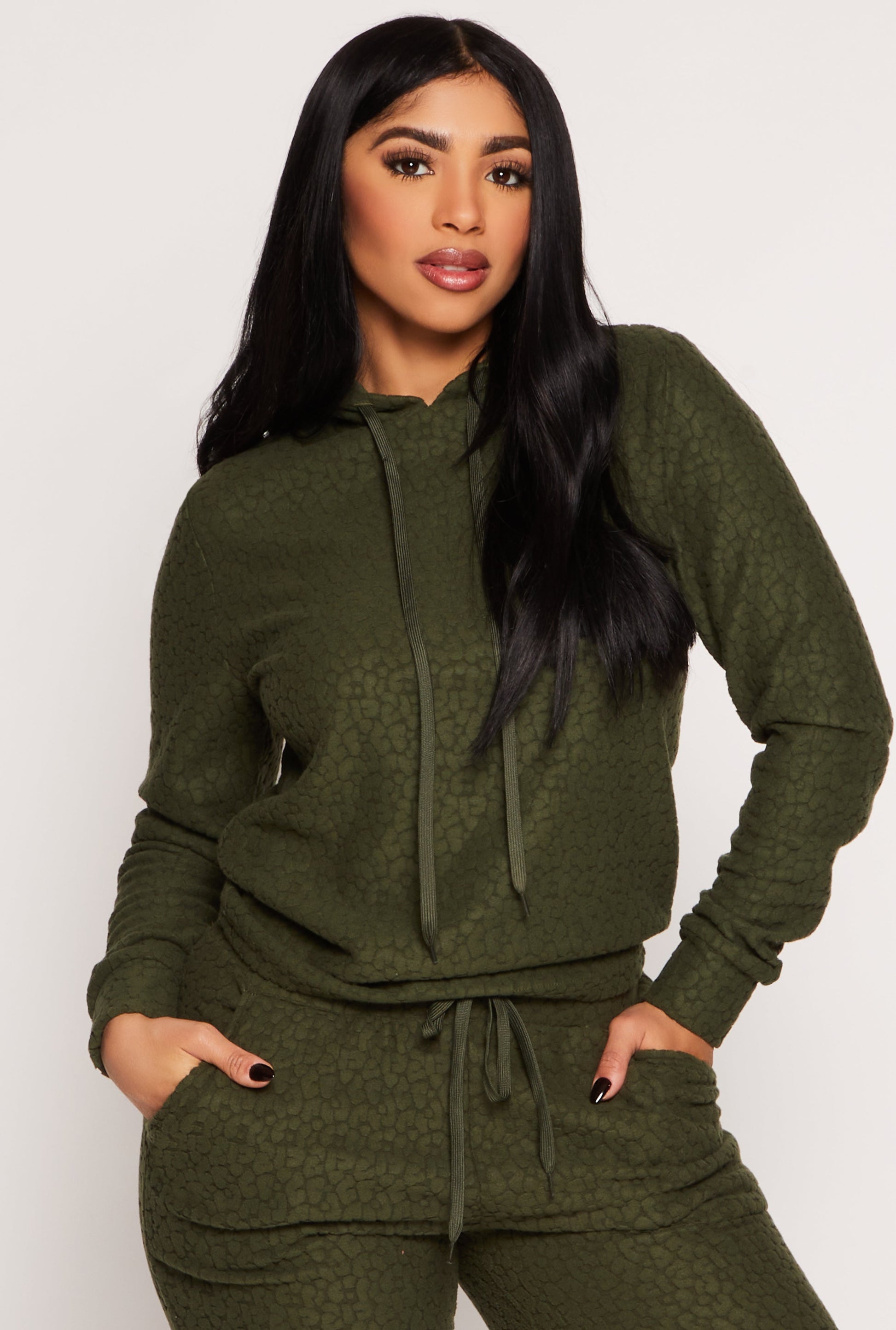 Leopard Textured Knit Hoodie