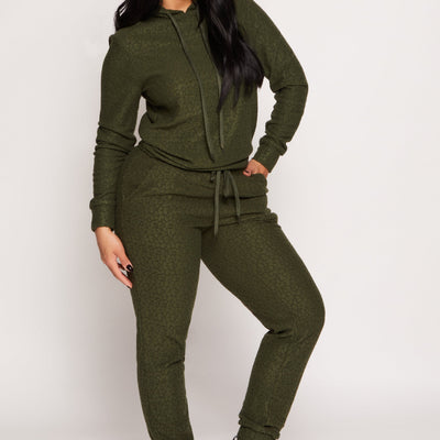 Leopard Textured Knit Hoodie