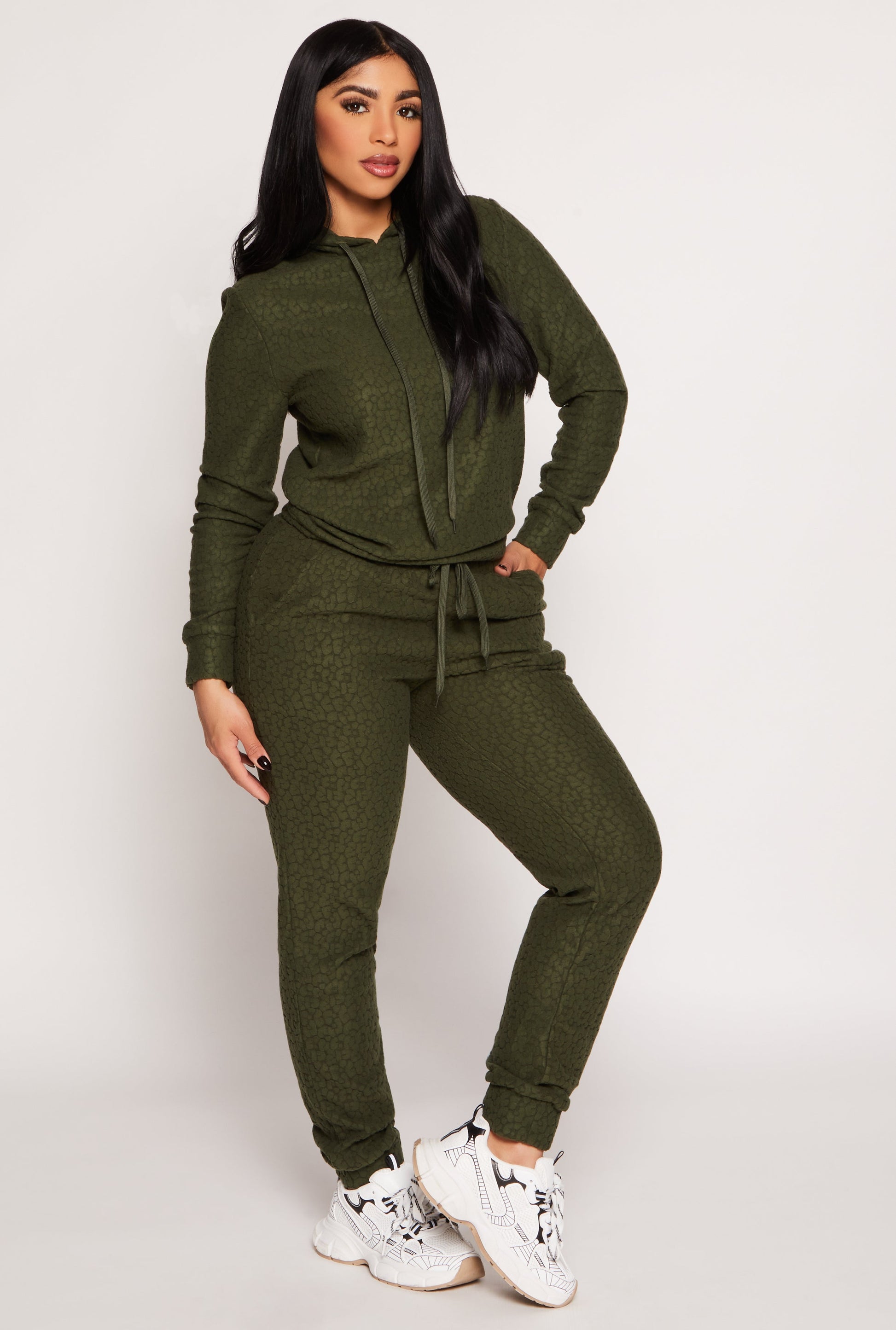 Leopard Textured Knit Hoodie