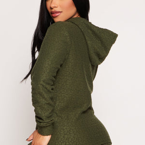 Leopard Textured Knit Hoodie