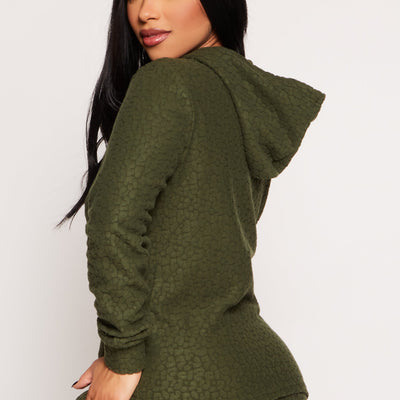 Leopard Textured Knit Hoodie