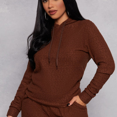 Leopard Textured Knit Hoodie