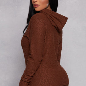 Leopard Textured Knit Hoodie