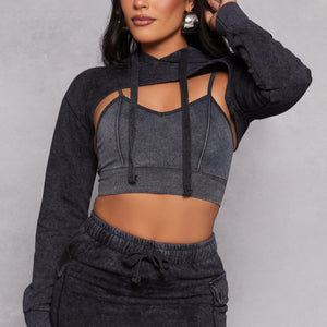 Mineral Wash Hooded Shrug Sweatshirt