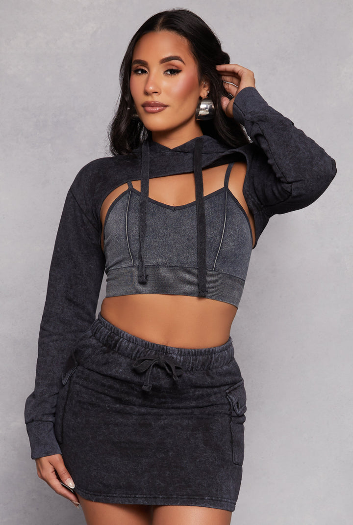 Mineral Wash Hooded Shrug Sweatshirt