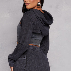 Mineral Wash Hooded Shrug Sweatshirt