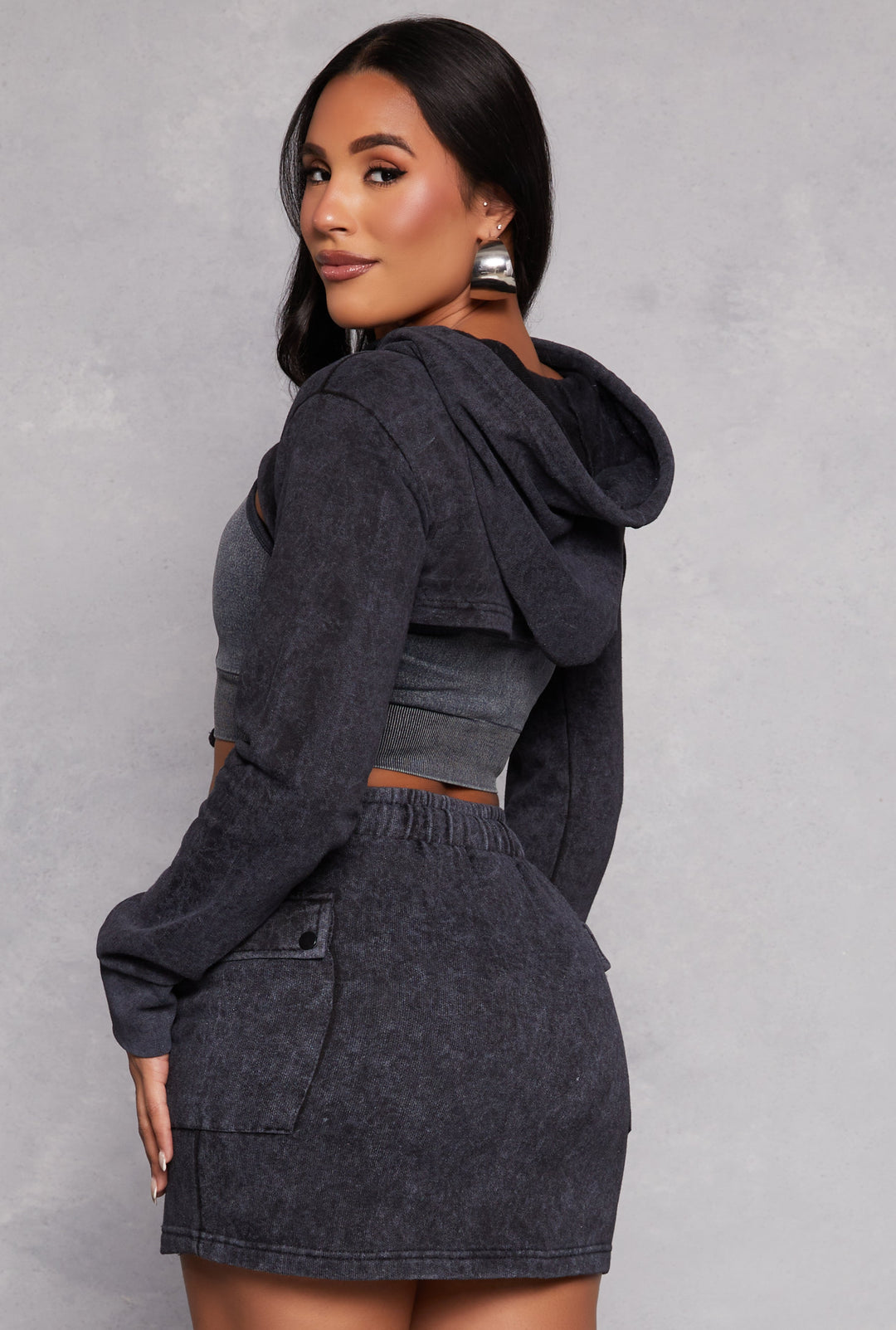 Mineral Wash Hooded Shrug Sweatshirt