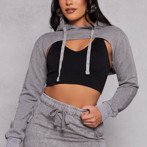 Mineral Wash Hooded Shrug Sweatshirt