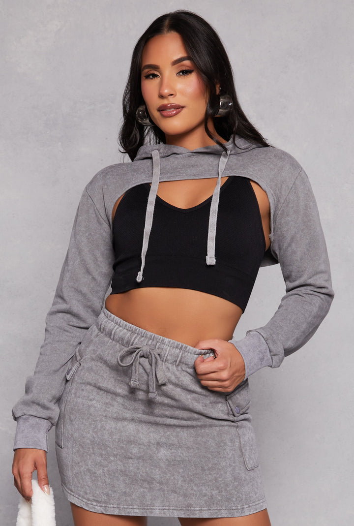 Mineral Wash Hooded Shrug Sweatshirt