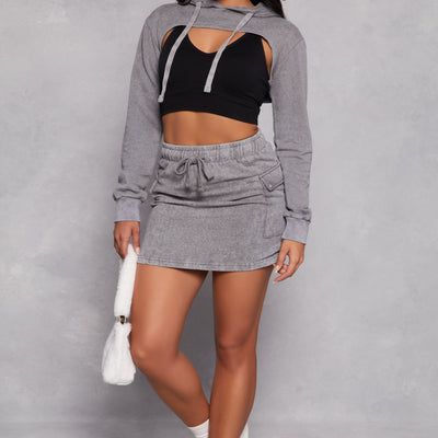 Mineral Wash Hooded Shrug Sweatshirt