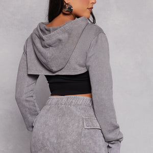 Mineral Wash Hooded Shrug Sweatshirt