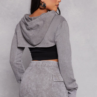 Mineral Wash Hooded Shrug Sweatshirt