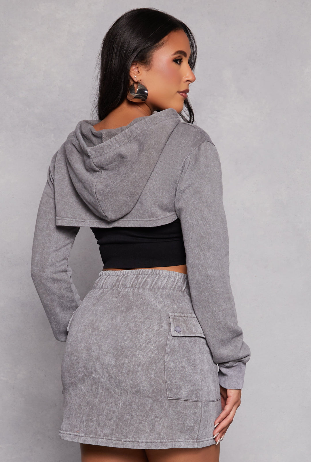 Mineral Wash Hooded Shrug Sweatshirt