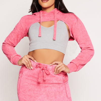 Mineral Wash Hooded Shrug Sweatshirt