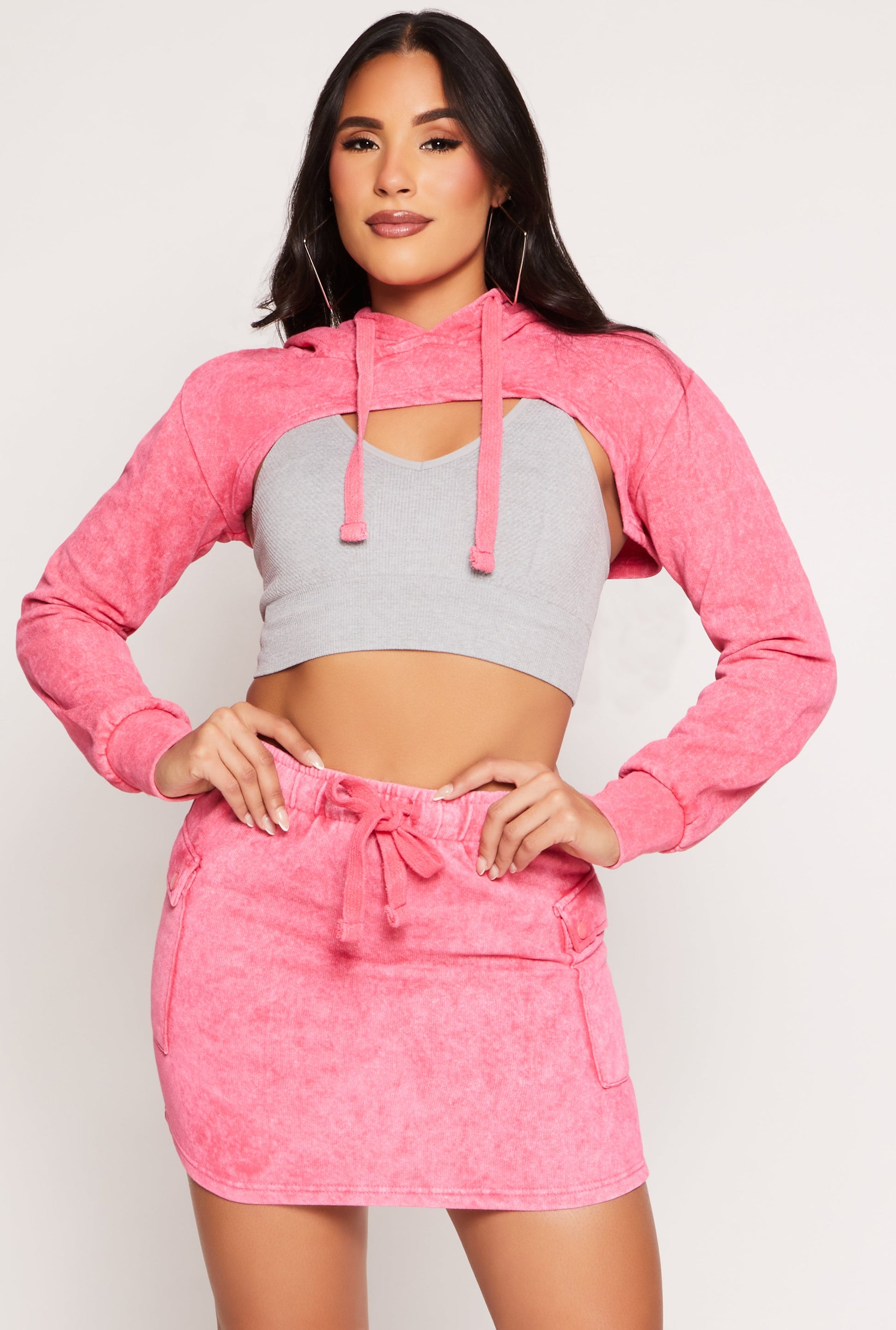 Mineral Wash Hooded Shrug Sweatshirt
