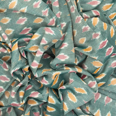 Shadow Green Handloom Orissa Cotton Saree With Tie & Dye Floral Motifs