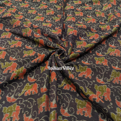 Black Elephant Design Odisha Ikat Sambalpuri Cotton Fabric