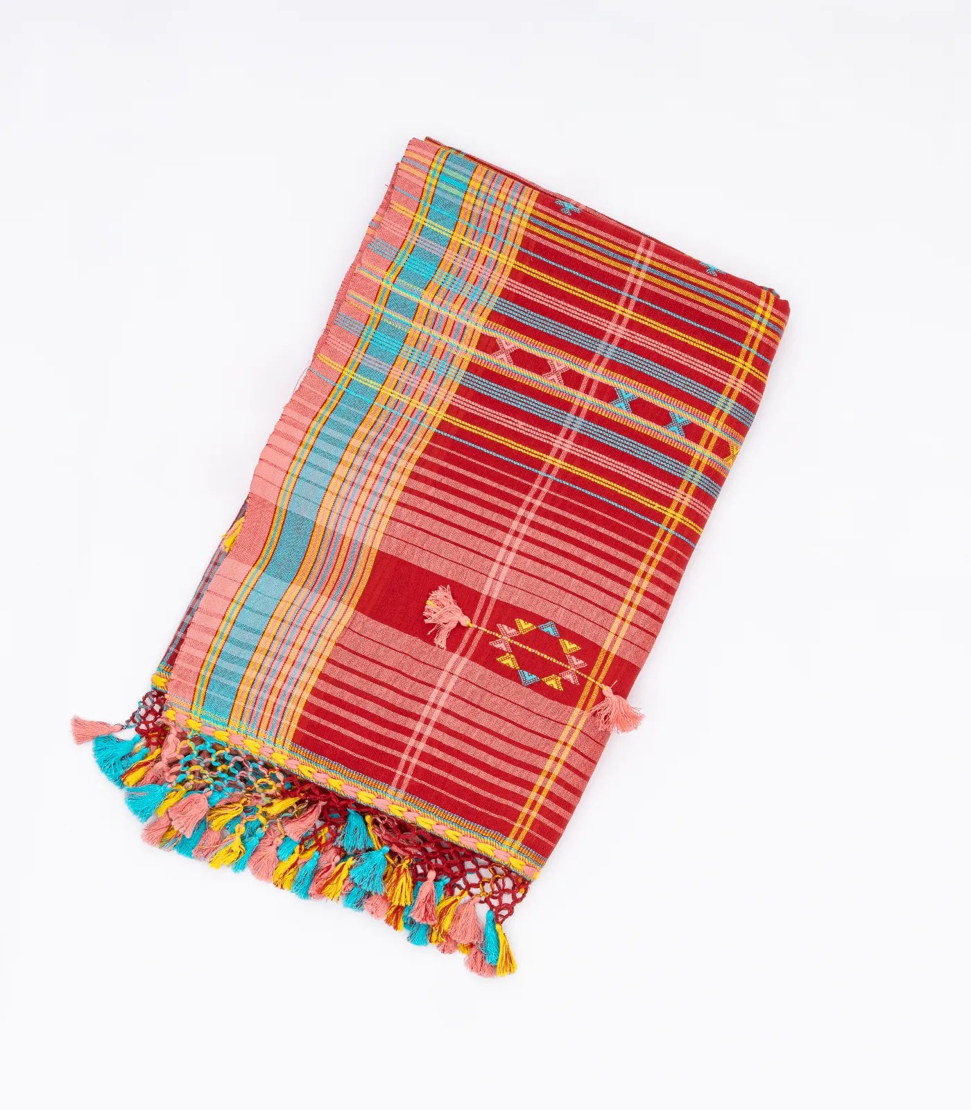 Red Handloom Bhujodi Cotton Saree With Checks