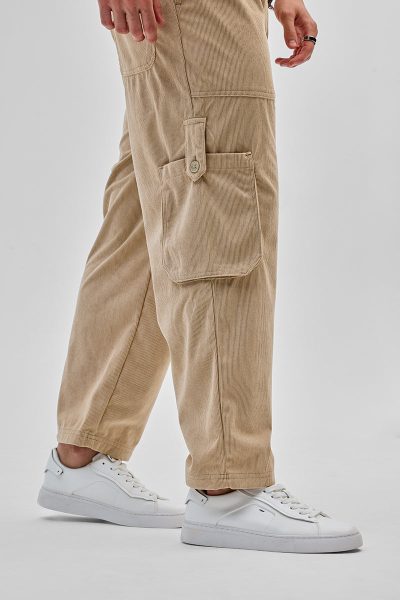 Beige Baggy Fit Cargo Pants