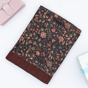 Dark Grey Handloom Tussar Silk Saree With Printed With Floral Motifs