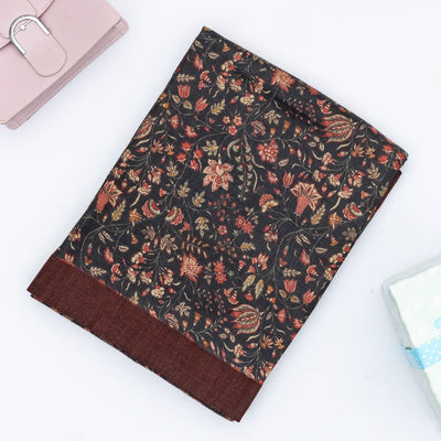 Dark Grey Handloom Tussar Silk Saree With Printed With Floral Motifs