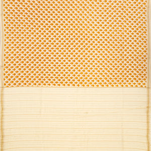 Taupe Handloom Chanderi Cotton Saree With Printed Mustard Floral Motifs