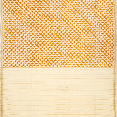 Taupe Handloom Chanderi Cotton Saree With Printed Mustard Floral Motifs