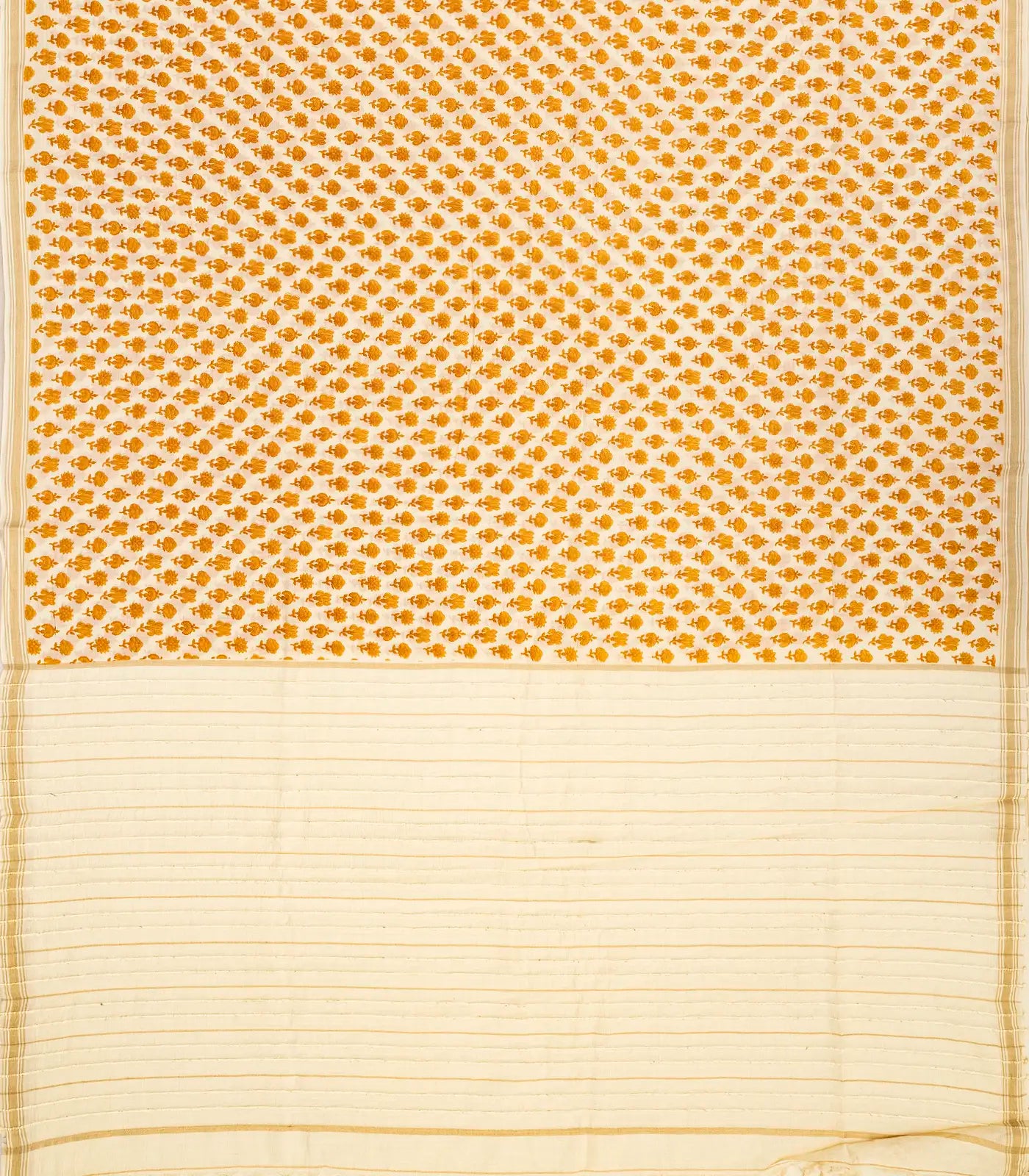 Taupe Handloom Chanderi Cotton Saree With Printed Mustard Floral Motifs