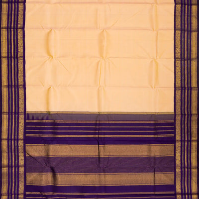 Light Peach Handloom Kanchipuram Korvai Silk Saree With Violet Border