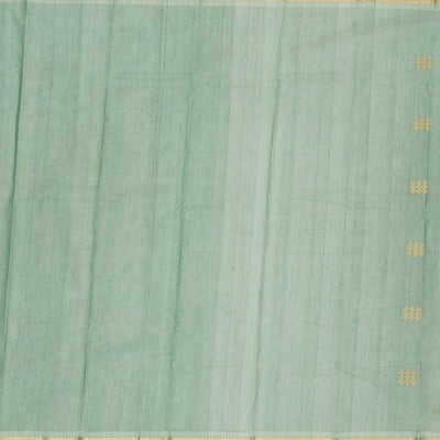 Light Green Handloom Kanchi Cotton Saree With Kolam Butta And Animal Motifs.