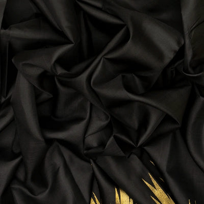 Black Handloom Kanchipuram Silk Saree With Temple Zari Border