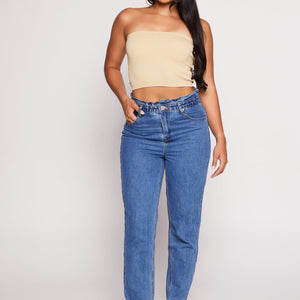 Paperbag Waist Straight Leg Jeans