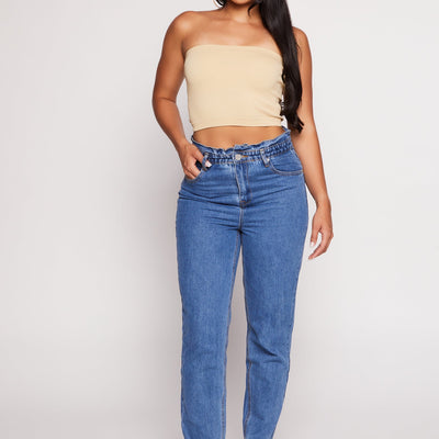 Paperbag Waist Straight Leg Jeans