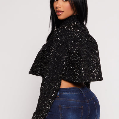 Daisy Rhinestone Cropped Jean Jacket